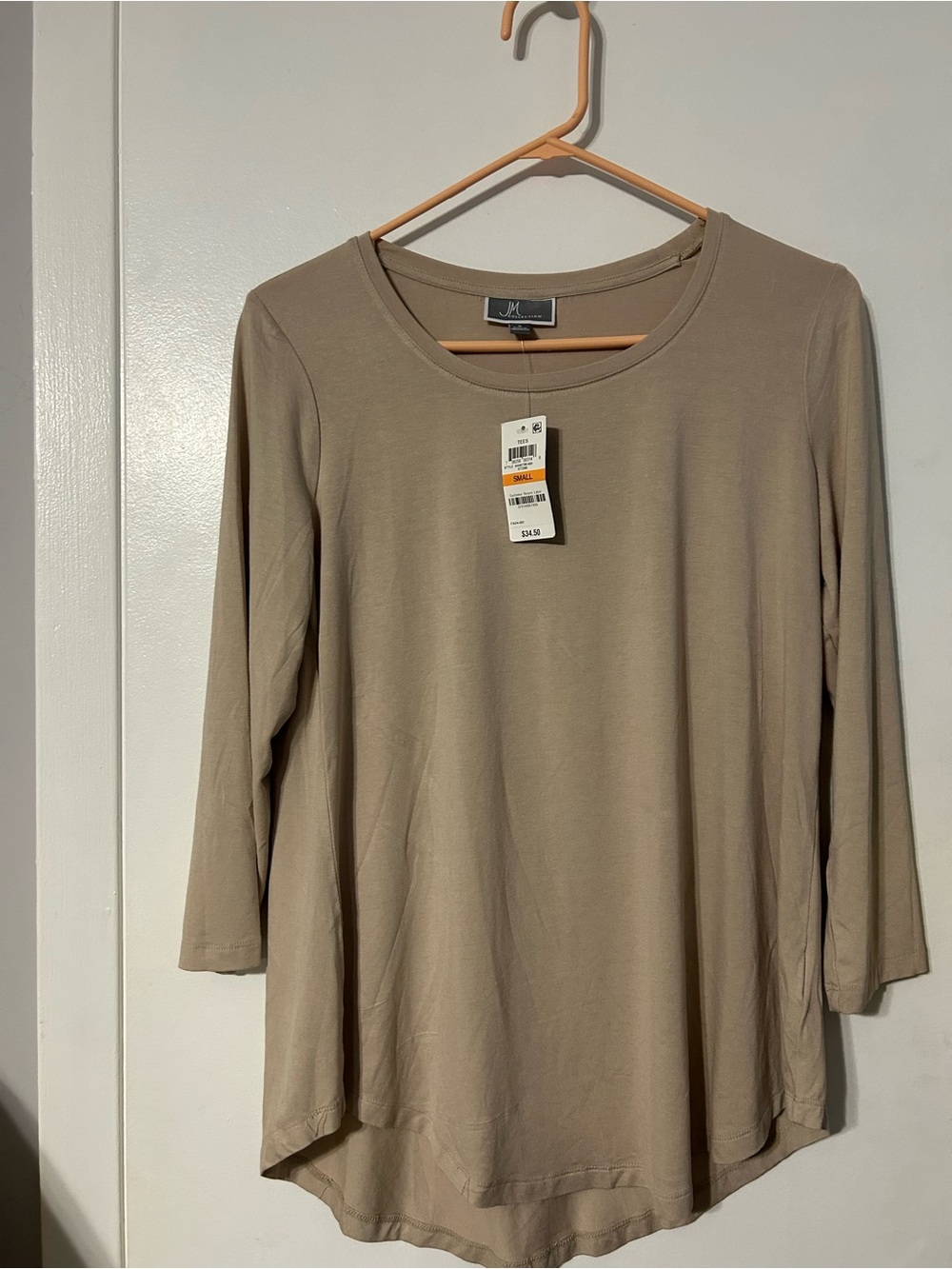 Women’s Beige 3/4 Sleeve Scoop Neck Tunic top